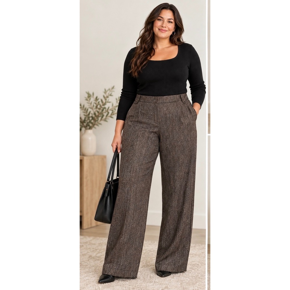Soft Surroundings Brown Tweed Wide Leg Trouser Pants 20W 55103 Career New